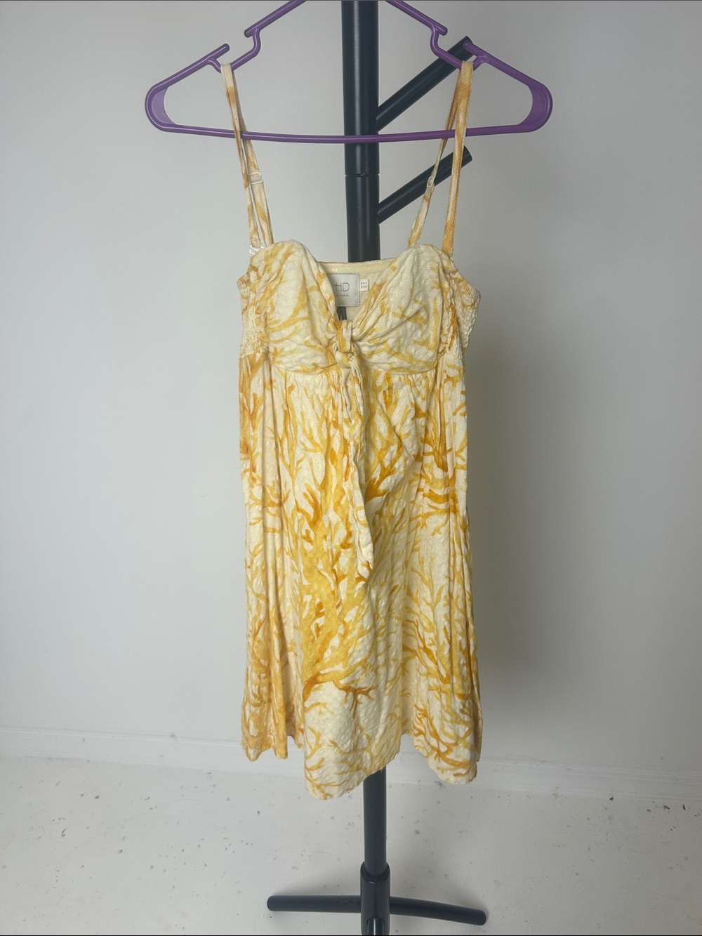 HD in Paris Yellow coral reef Tie-Front Spaghetti Strap babydoll dress
